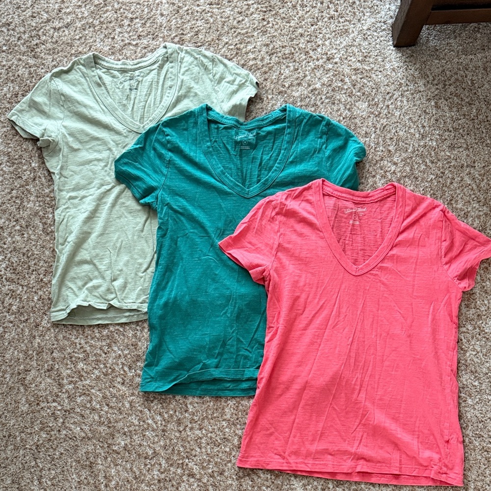 3 Everyday V-Neck Tees - Coral Pink, Teal & Sage - Classic Women’s Tops